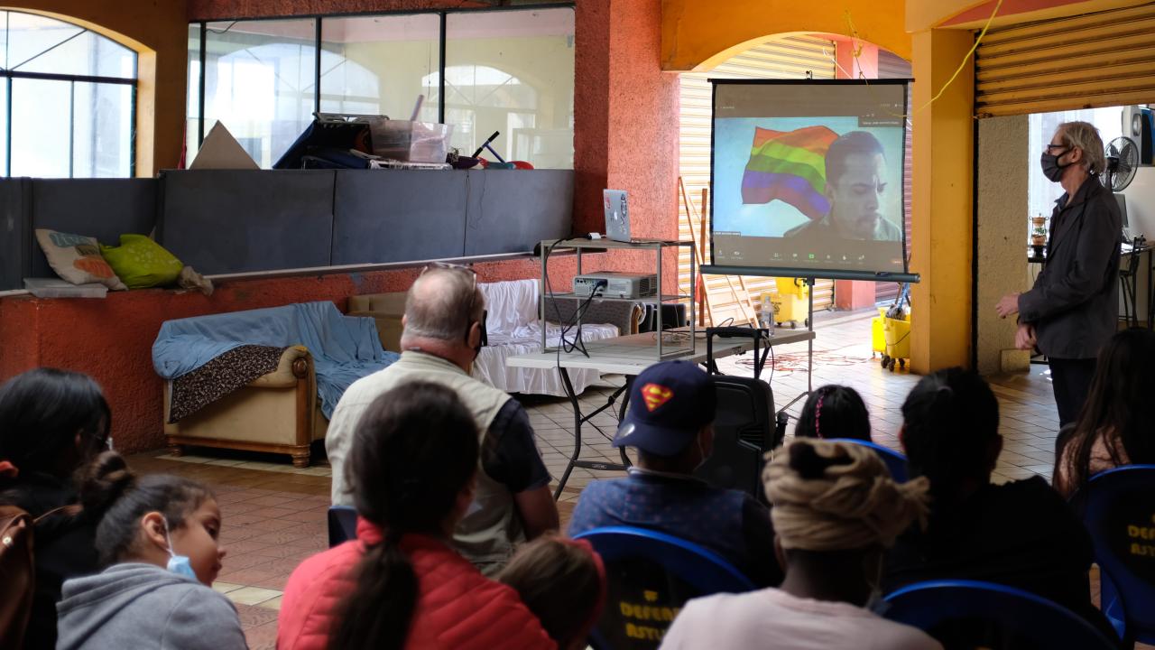 Jaime Marín of El Jardín de las Mariposas speaking via Zoom at the Border Line Crisis Center in Tijuana