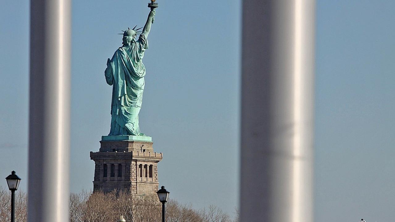 Image of Statute of Liberty with bars in foreground.