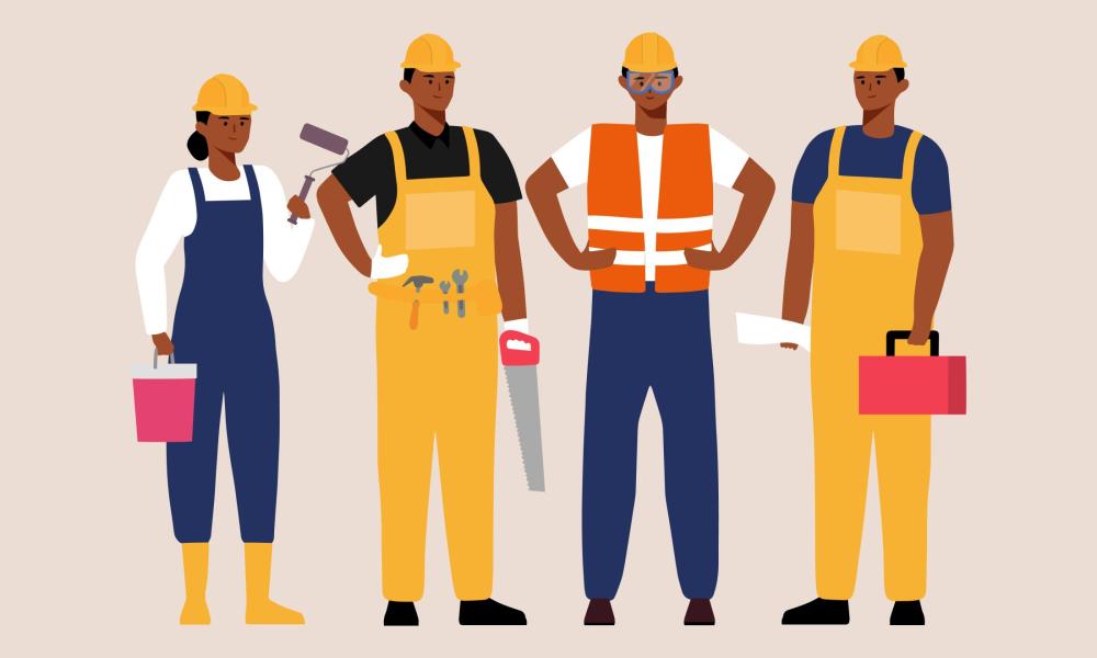 Cartoon Image of a Group of Immigrant Workers