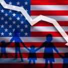 American flag with a declining graph