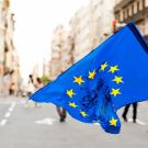 Photograph of EU flag in the middle of street