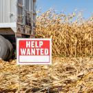 Help Wanted Sign in the middle of a farm field